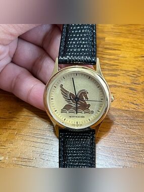 Vintage Wittnauer Pegasus watch gold-tone case leather band unisex